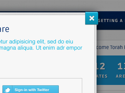 Dashboard Modal Window blue close modal popup