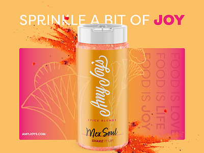 Amy Joy's Spice Blend Shaker branding food label gradient graphic design orange packaging pink