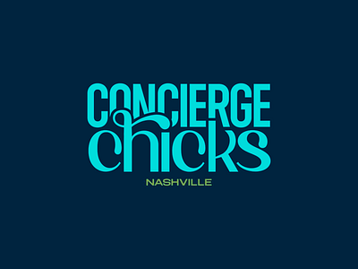 Concierge Chicks Logo brand brand identity branding dark blue backgrund design font design graphic design lettering light blue logo logo design logo type modern design script font stacked text text graphic text logo typography visual identity wordmark