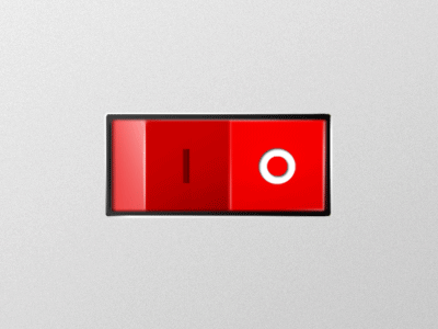 Power button gray off on photo relistic power red switch white