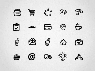 Hand-drawn Icons black gui hand drawn hatchers icons ink pen sell sketch uix web