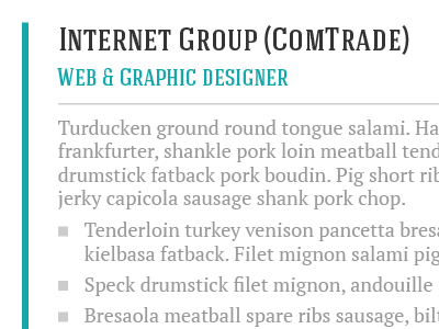 2012 CV Type & Colour testing bacon cv pork resume type typography