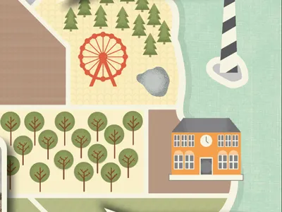 Part of a Map etc. ferris wheel map school house trees