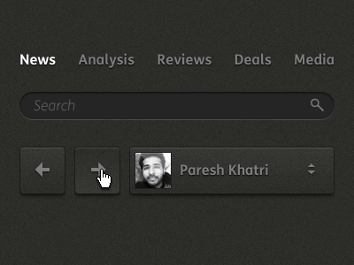 UI elements from the project I'm working on avatar buttons dark ui drop down elements noise pattern search select box shadow ui user interface