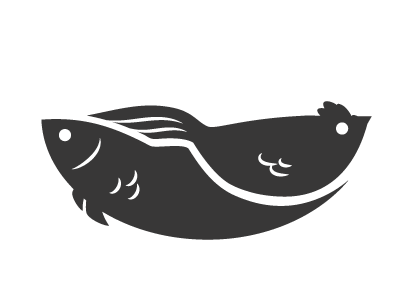 Fish & Chicks Logo Draft 2 aldrich aldricht bowl chicken concept fish food fried logo smoke tan