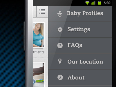 Sliding menu app baby droid menu