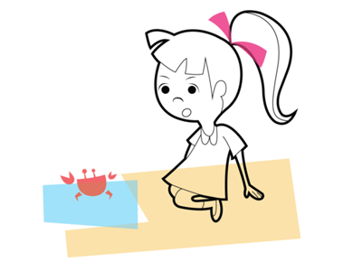 At the beach character design children crab design illustration minimalism ocean vector illustration