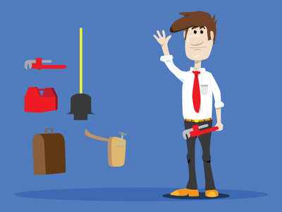 Character Illustration blue character illustration illustrator plumber tools