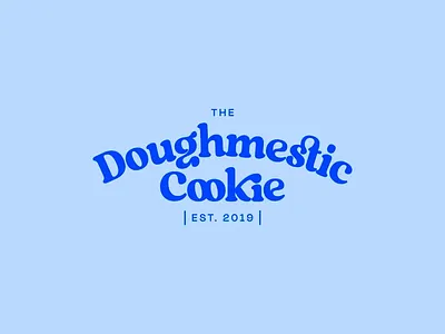 The Doughmestic Cookie Logo blue color bold text brand brand identity branding custom font design elegant style graphic design lettering light blue background logo modern design rounded font script font stacked text text logo typeface typography visual identity