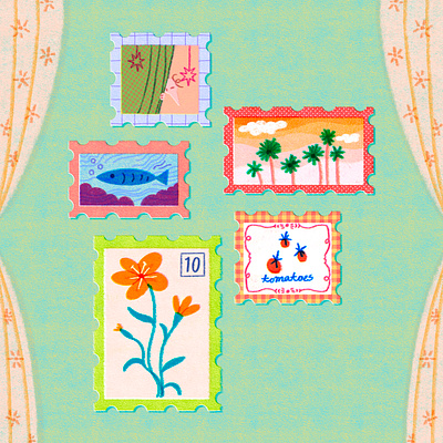 Pieces of Memory album art artwork curtain design fish flower handwriting illust illustration ipad palmtree photoshop post postagestamp sea stamp tomato travel tweetyheather