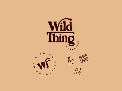 Wild Thing Cosmetics Branding brand design brand identity branding circular logo cosmetics logo dark brown design eyeshadow palette graphic design lettering light brown background lipsticks logo logo design logo set logotype mascara text logo typeface design visual identity