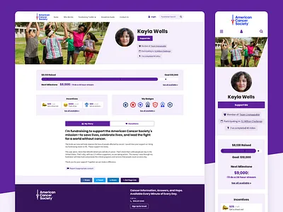 American Cancer Society | Purple Palette angle awareness badge cancer charity donate fundraising milestone non profit profile purple site thermometer ui website