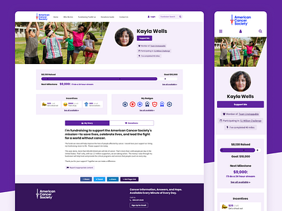 American Cancer Society | Purple Palette angle awareness badge cancer charity donate fundraising milestone non profit profile purple site thermometer ui website