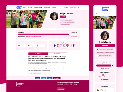 American Cancer Society | Pink Palette angle awareness cancer charity donate fundraising milestone non profit profile purple site thermometer ui website