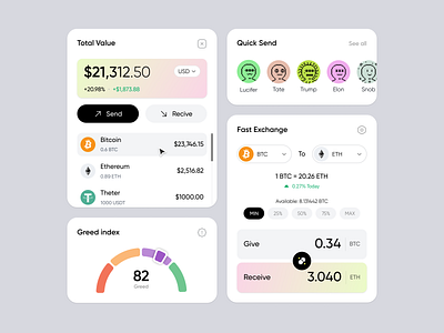 Crypto Dashboard Components chart components crypto dex exchange product design ui uiux user interface wallet website