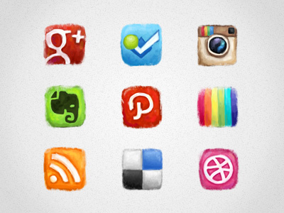 Painted Social Icons brush colors dribbble foursquare gui hand drawn hatchers icons instagram painted rss sell social uix web