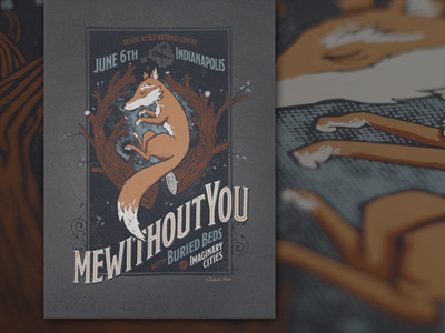 mewithoutYou Gig Poster fox illustration poster screen print wood grain