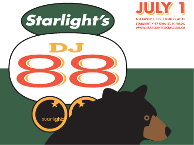 Canada Day bear dj 88 gigposter illustrator starlight vector