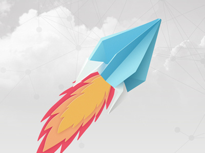 Rocket clouds illustration origami paper rocket sky