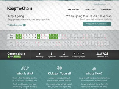 Keep the Chain landing page service signup tool webpage