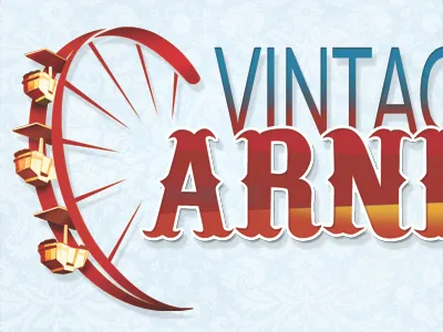 Vintage Carnival Extravaganza Event Logo blue carnival ferris wheel logo red vintage