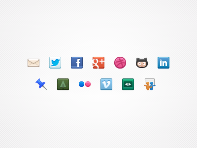 Contact/social icons V2 dribbble email facebook flickr forrst github google icons linkedin pinboard slideshare social speaker deck twitter vimeo