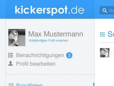 Kickerspot Redesign blau blue grau grey kickerspot mini minimal network netzwerk soccer social social network sozial sozial network soziales netwerk weiß white