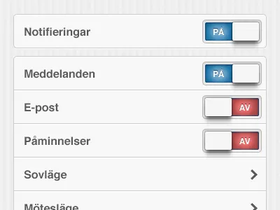 Smartphone settings buttons clean menu off on settings slider sliders