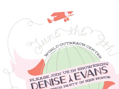 Shower Invite airplane globe hand lettering illustration post card promo material travel typography