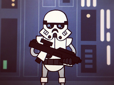 Stormtrooper on the Death Star cartoon death star illustration invisibleelement modern retro sketch star wars stormtrooper upa vector