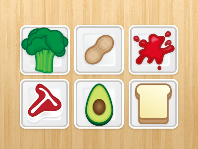 Eat Something icons avocado bread broccoli food grain peanut plates sauce steak t bone wood