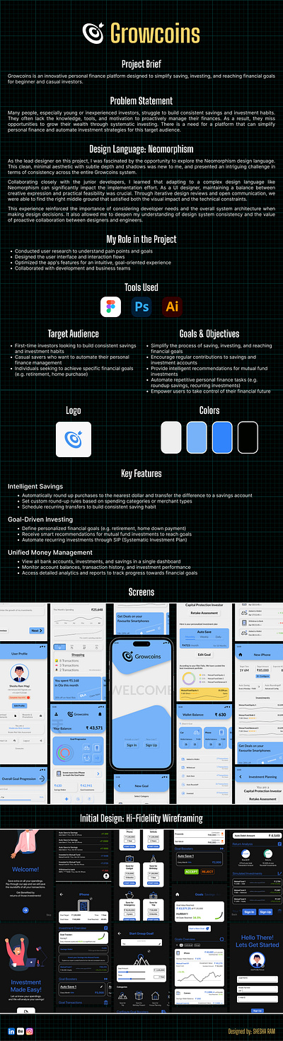 Growcoins - Smart Investment App case study figma fintech mobile app neomorphism photoshop portfolio ui ui design uiux ux