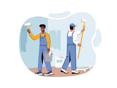 Painting Works 2D Animation 2d animation construction flat handymen home illustration improvement interior motion painter painting tools painting work renovation renovation project repair wall