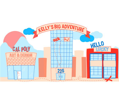 Kelly's going away card blue and orange card illustration