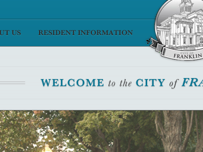 Welcome background blue city emblem grey header lines navigation photo tourism trees typography