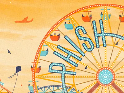 Phish // Atlantic City, NJ Poster Series atlantic city birds boardwalk dan kuhlken dkng ferris wheel kite nathan goldman phish plane poster roller coaster screen print silkscreen
