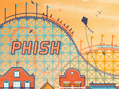 Phish // Atlantic City, NJ Poster Series atlantic city birds buildings coaster dan kuhlken dkng flags kite nathan goldman phish poster roller screen print silkscreen