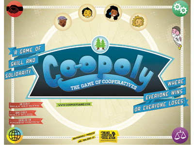 Co-opoly: Box cover board game co op co opoly game icons packaging typography