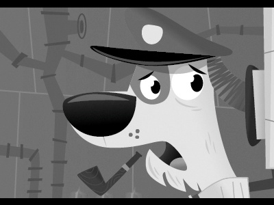 Submarine Captain Dog black and white digital dog illustration pipe