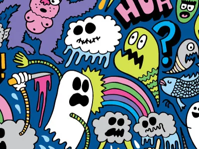 Pattern cropping clouds fish ghosts monkey boobs monsters questions rainbow