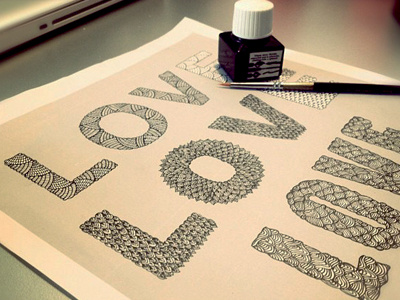 Love is all you need detail illustration ink letter texture typography