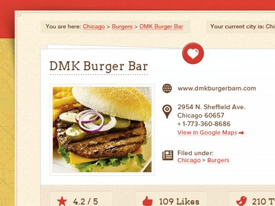 Restaurant Landing Page address arvo breadcrumb burger likes proxima nova rating restaurant review tweet web design