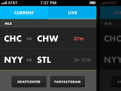 WIP iPhone App + Swipe Behavior countdown games gray iphone sports stats swipe ui