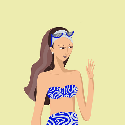 Summertime digital girl illustration poster procreate retro