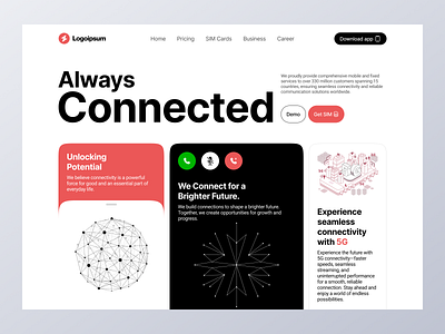 Connectivity 5G Service Website UI Design for Sim Company 5g service cutting edge technology interactive features modern connectivity network services next generation network plan exploration seamless navigation sim company speed and reliability user friendly interface website ui design