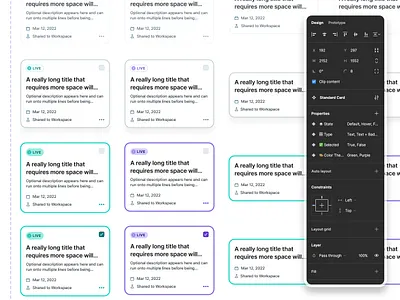 Copy.ai Design System - Card Component ai badge behind the scenes component copy copyai design ellipsis figma flat focus gtm hover layer properties shadow simple system ui workspace