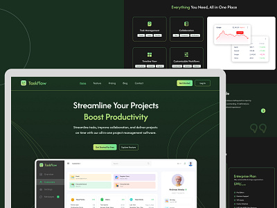 🎯 TaskFlow - Project Management Landing Page freelancedesigner graphic design landingpagedesign openforwork projectmanagement taskflow ui uiuxdesign webdesign