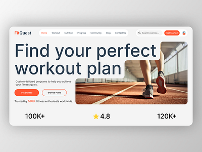 Fitness website hero section design fitness orange shapes ui ux web design