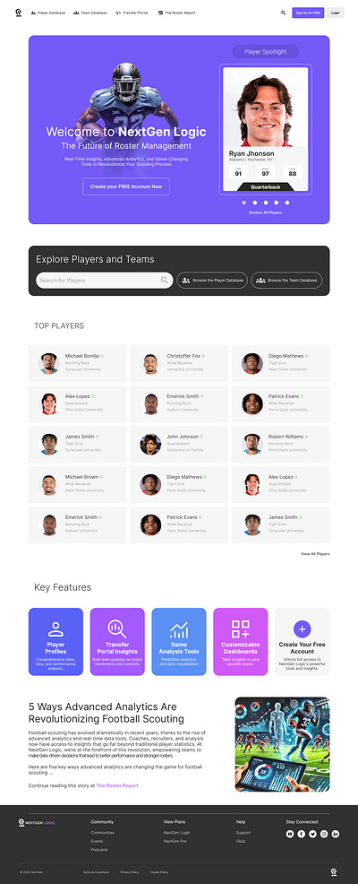 NextGen Logic Landing page Explorations branding football graphic design landing page ui ux viual