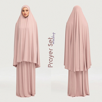 Prayer Set Mockup apparel clothes design download fabric fashion female girls muslim prayer template textile women